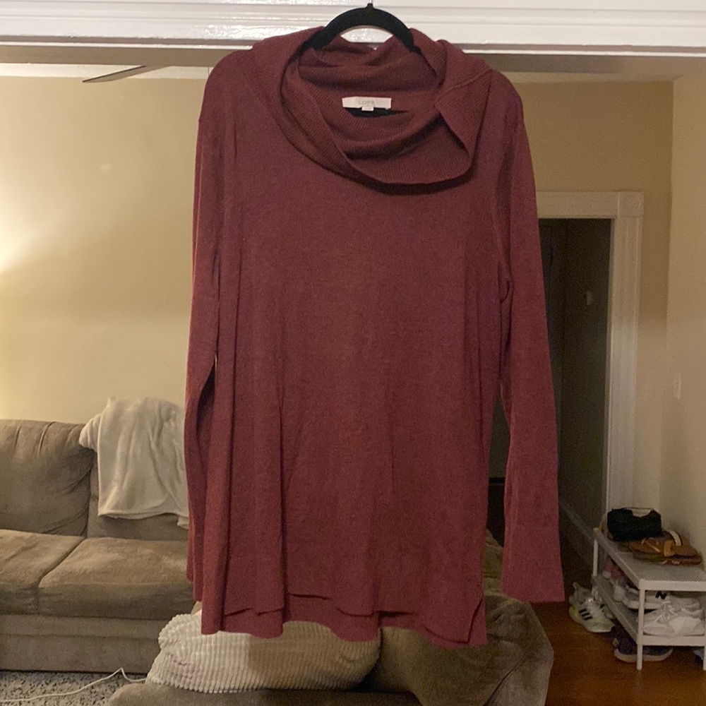 NWOT loft long Maroon sweater xxl with slight cowl neck
